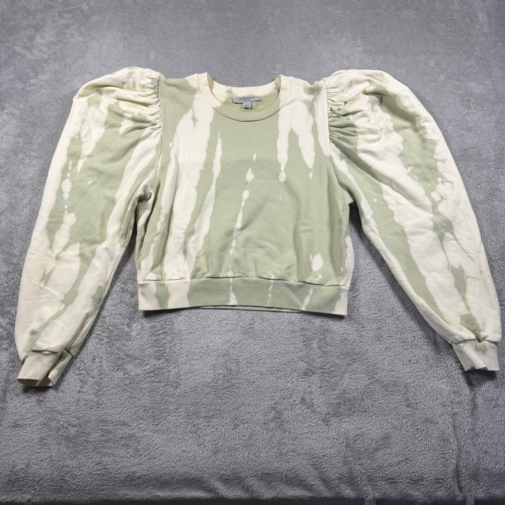 AllSaints Elizah Tydy Sweat Women Medium Green Tie Dye Puff Sleeve‎ Cropped